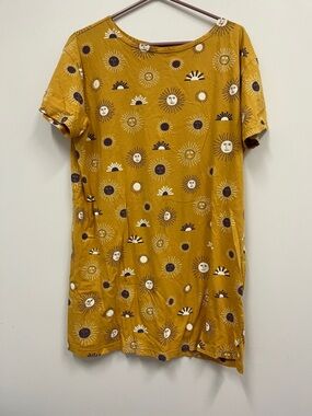 PDX Altar Houseline Mustard Sun & Moon Print Tee Dress Size Medium/Large?